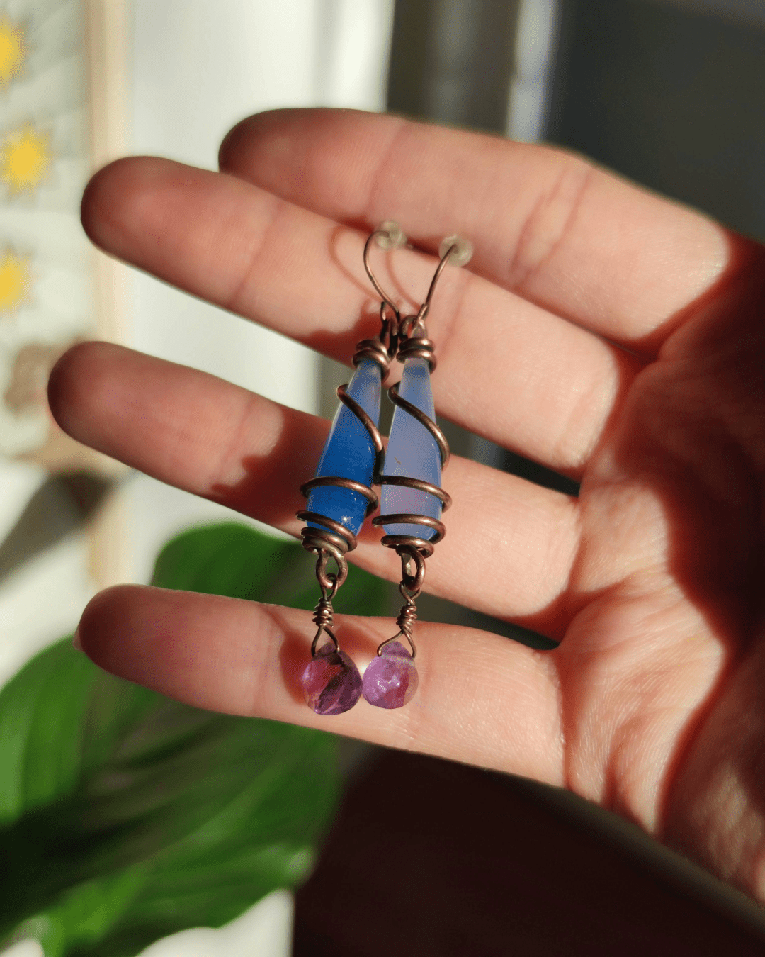 Blue Drop • Agate & Amethyst Earrings in Lebanon at Sacred