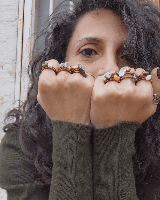 Set your Intention & my intuition will choose your stack. Invest in our Intuitive Mystery Stacking Adjustable Copper Crystal Rings in Lebanon at Sacred.