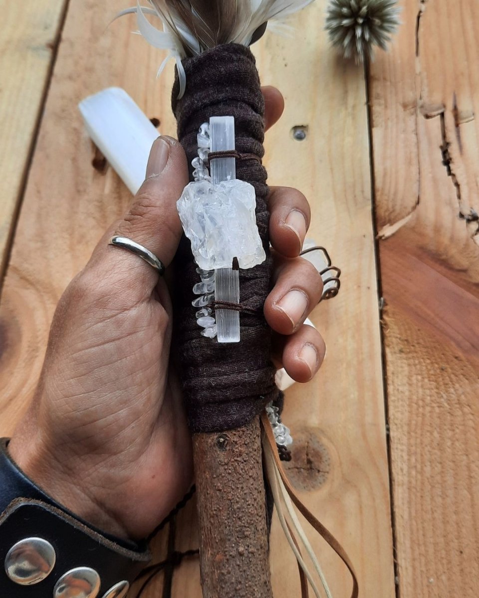 Invest in our Selenite and Clear Quartz Smudging Wand in Lebanon at Sacred