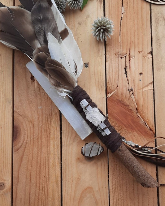 Invest in our Selenite and Clear Quartz Smudging Wand in Lebanon at Sacred