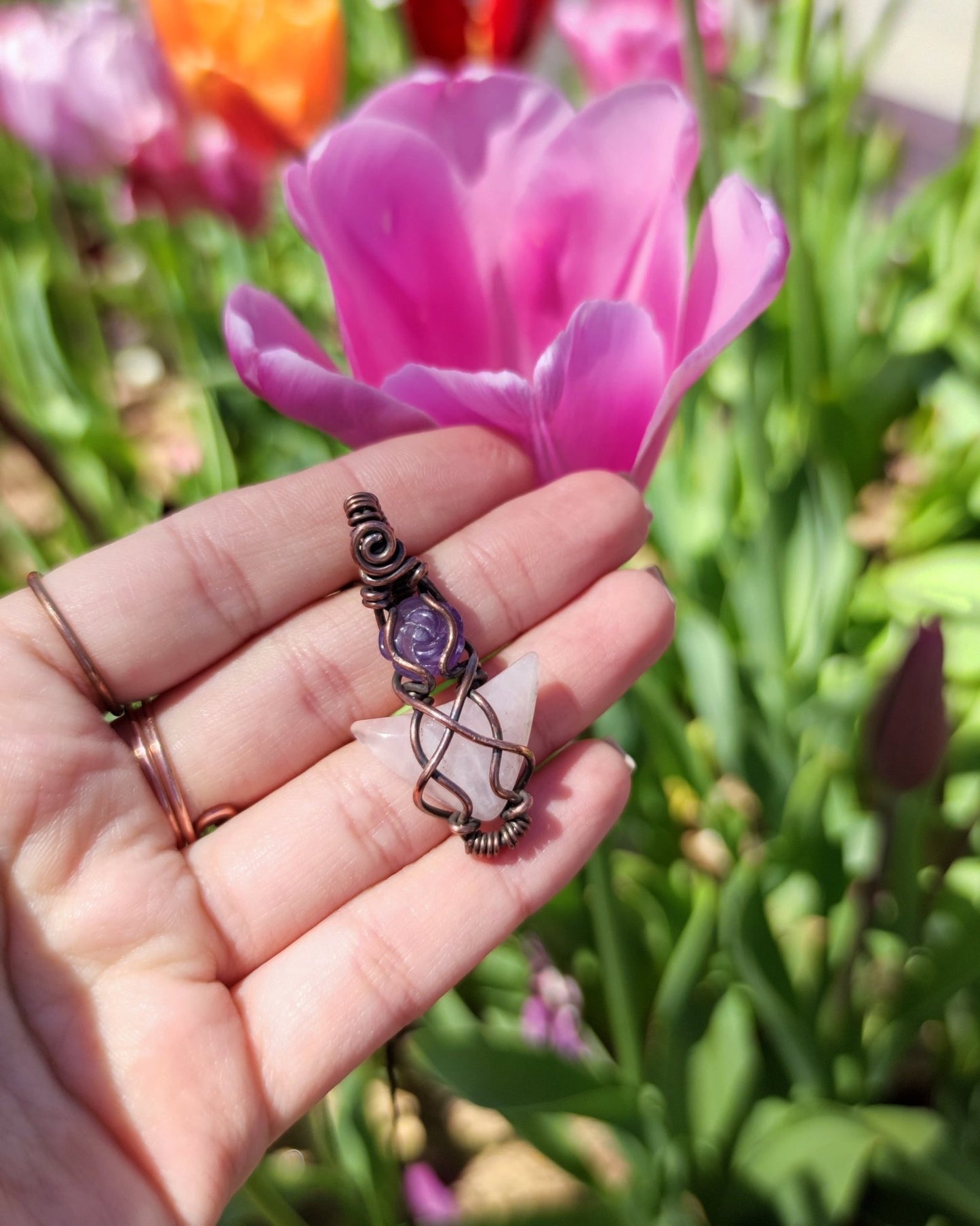 Awaken your Heart with Aurora. Invest in our handcrafted Rose Quartz & Amethyst Necklace from our Energy Cleansing Jewelry Collection at Sacred in Lebanon.