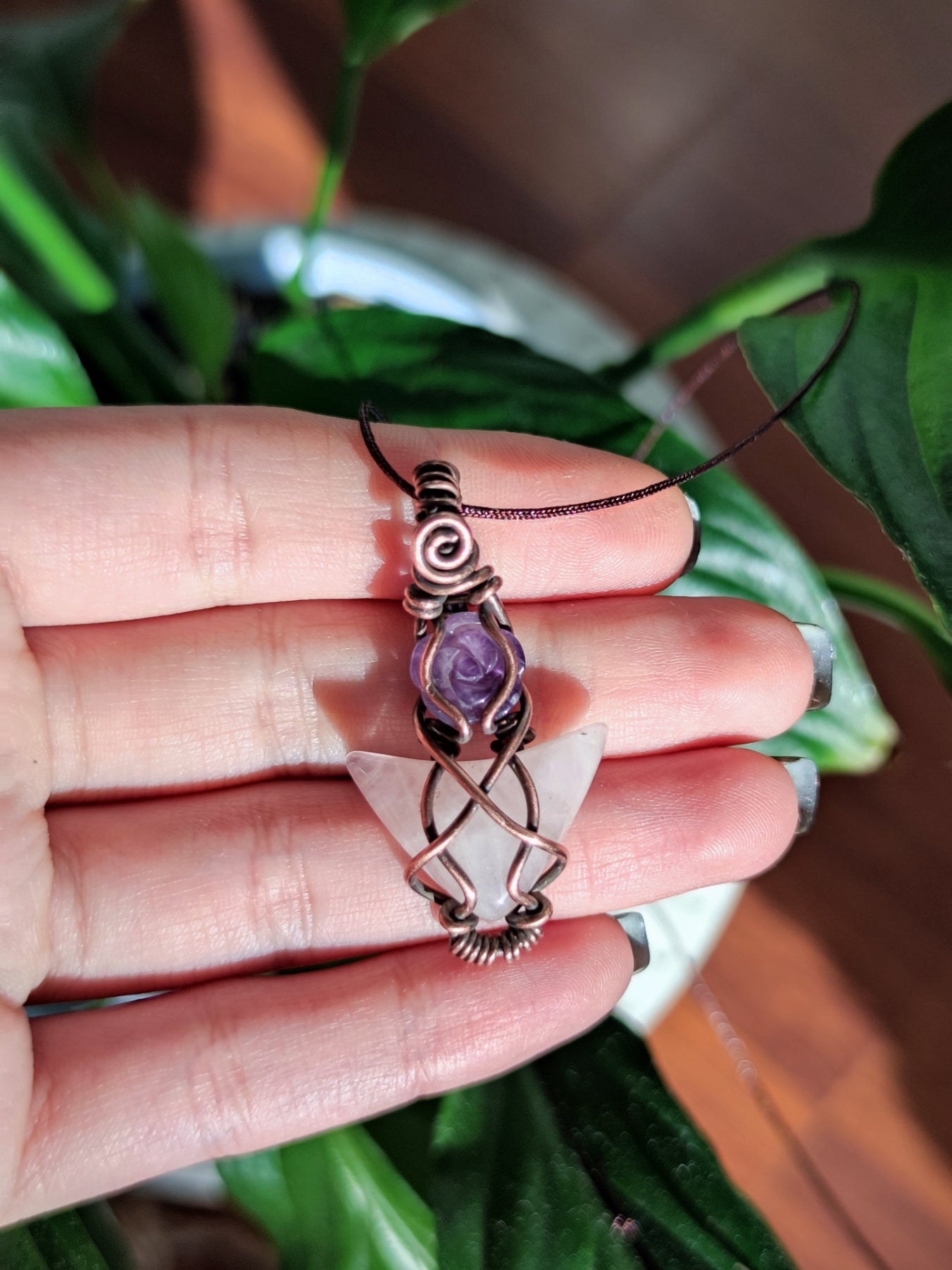 Awaken your Heart with Aurora. Invest in our handcrafted Rose Quartz & Amethyst Necklace from our Energy Cleansing Jewelry Collection at Sacred in Lebanon.