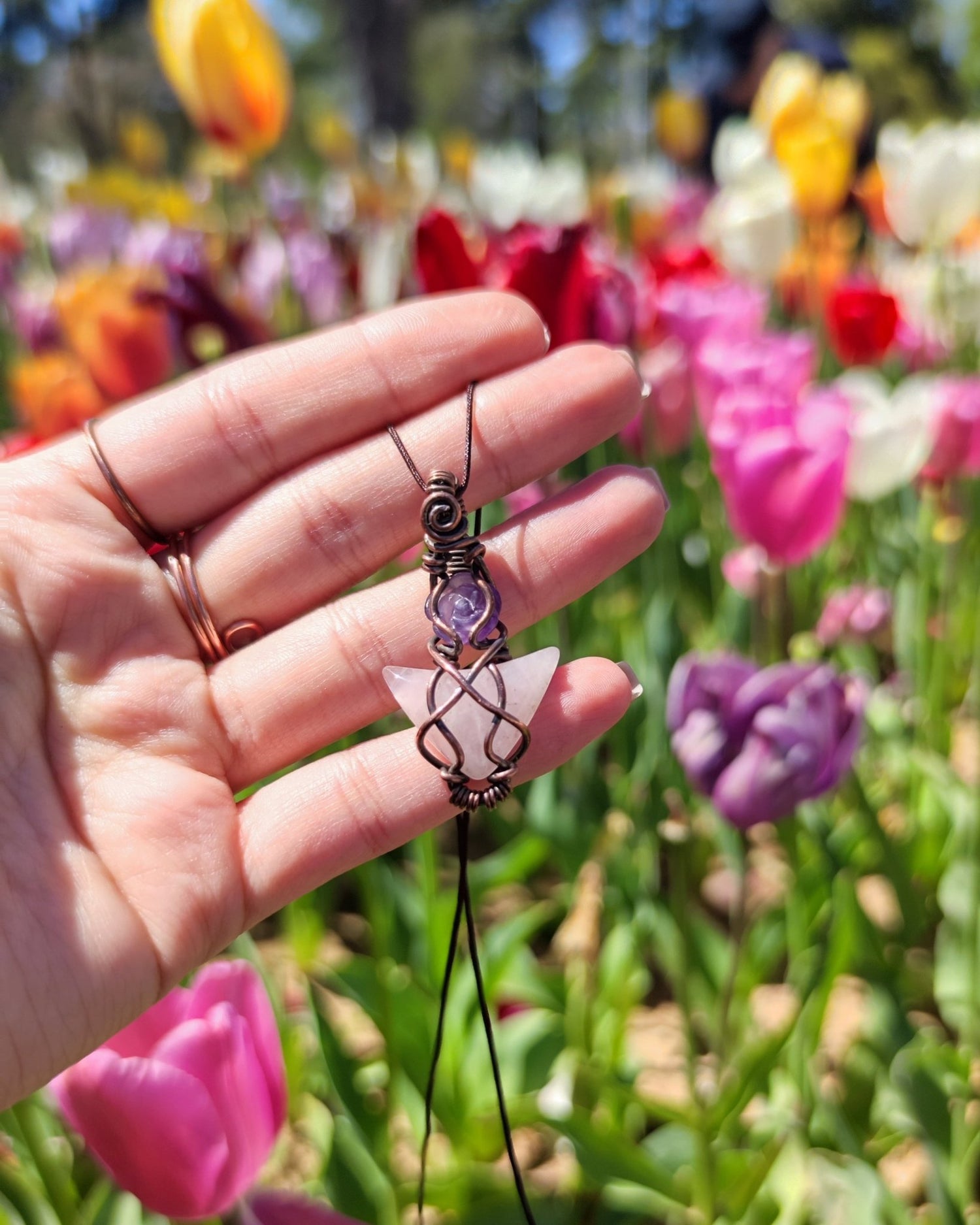 Awaken your Heart with Aurora. Invest in our handcrafted Rose Quartz & Amethyst Necklace from our Energy Cleansing Jewelry Collection at Sacred in Lebanon.