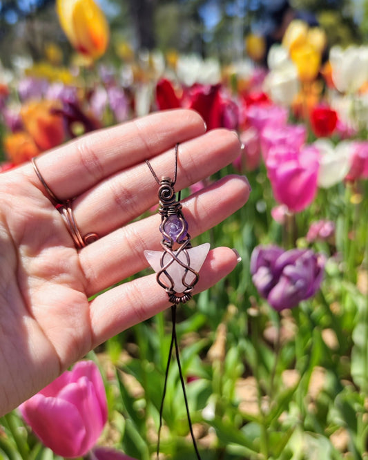 Awaken your Heart with Aurora. Invest in our handcrafted Rose Quartz & Amethyst Necklace from our Energy Cleansing Jewelry Collection at Sacred in Lebanon.