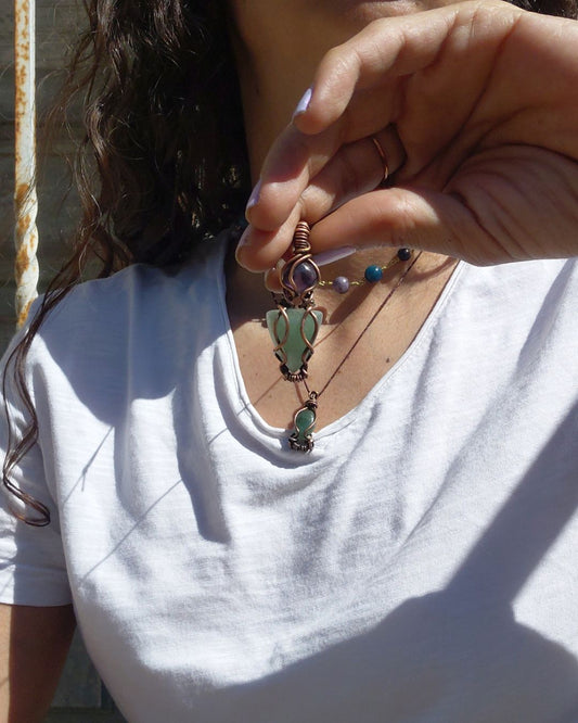 Embrace the Joy of Spring with Chloris. Invest in our Amethyst & Aventurine Necklace from our Energy Cleansing Jewelry Collection at Sacred in Lebanon.