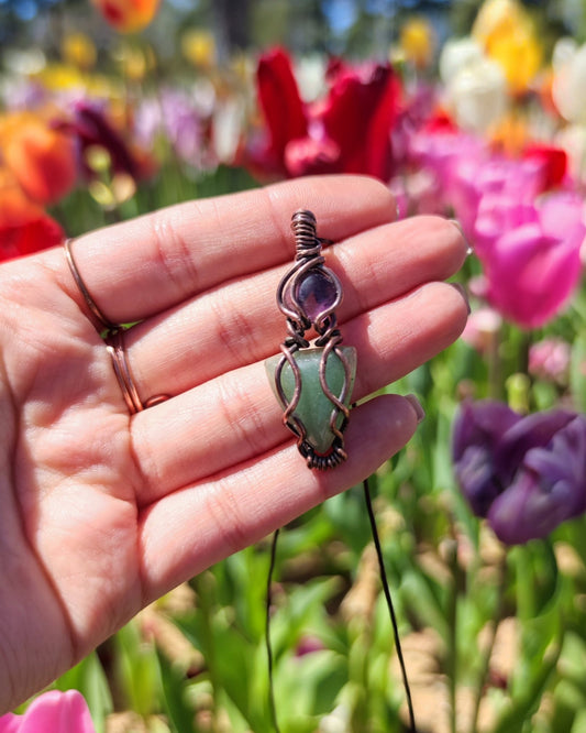 Embrace the Joy of Spring with Chloris. Invest in our Amethyst & Aventurine Necklace from our Energy Cleansing Jewelry Collection at Sacred in Lebanon.