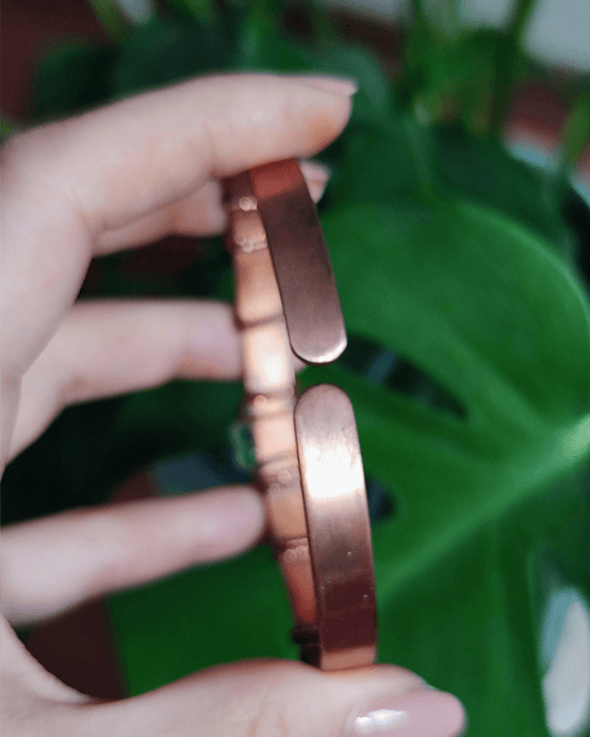 Elevate your vibration! Invest in our Clear Alignment • Clear Quartz Clover Copper Arm Cuff from our Energy Cleansing Jewelry Collection in Lebanon at Sacred.