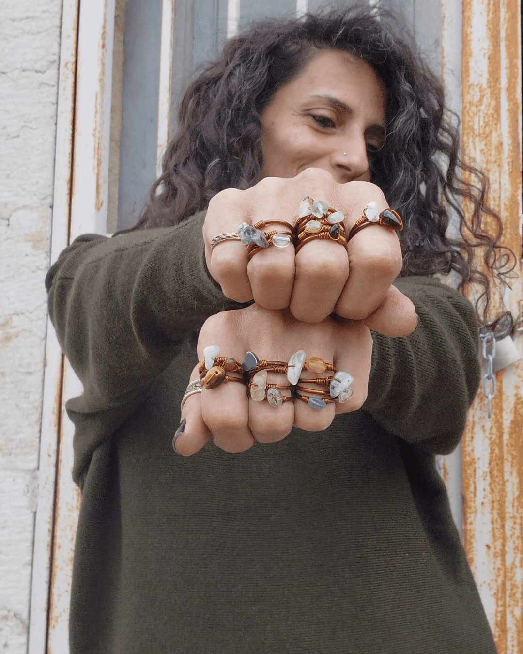 Set your Intention & my intuition will choose your stack. Invest in our Intuitive Mystery Stacking Adjustable Copper Crystal Rings in Lebanon at Sacred.