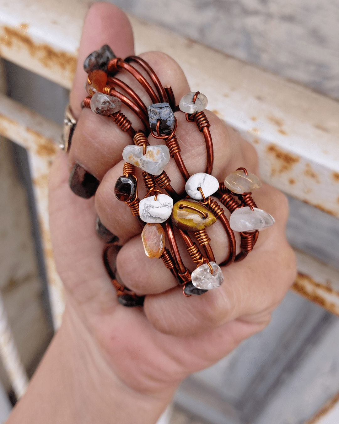Set your Intention & my intuition will choose your stack. Invest in our Intuitive Mystery Stacking Adjustable Copper Crystal Rings in Lebanon at Sacred.