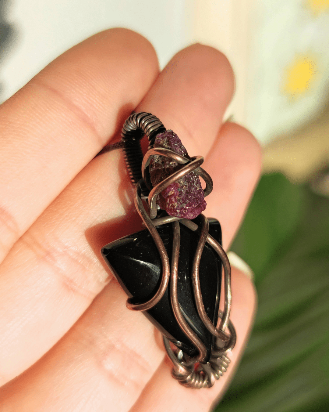 Awaken your fire with Magma. Invest in our Black Agate & Ruby Pendant from our handcrafted Copper Pendant Collection in Lebanon at Sacred!