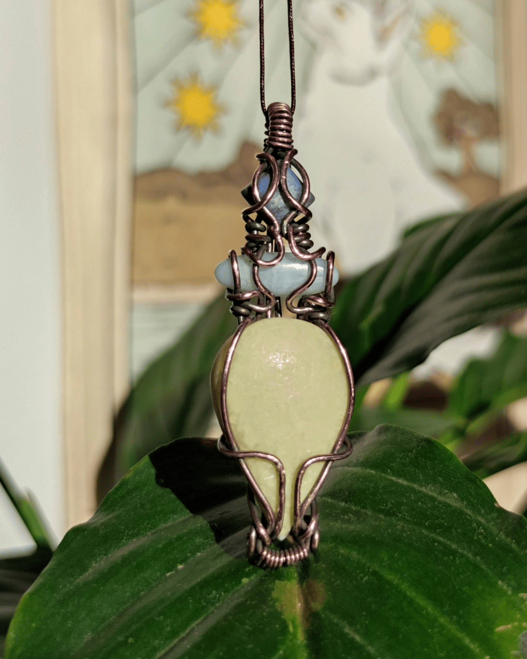 Channel Ancient Growth & vitality with Mayahuel. Invest in our our Aztec-inspired Sodalite, Amazonite & Serpentine Pendant at Sacred in Lebanon.