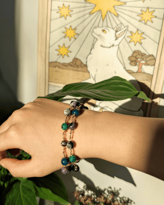 Invest in our Brass Multi-Stone Beaded Choker & Wrap Bracelet from our Handcrafted Crystal Jewelry in Lebanon at Sacred!