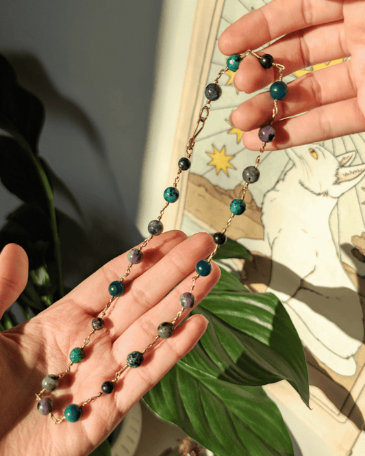 Invest in our Brass Multi-Stone Beaded Choker & Wrap Bracelet from our Handcrafted Crystal Jewelry in Lebanon at Sacred!