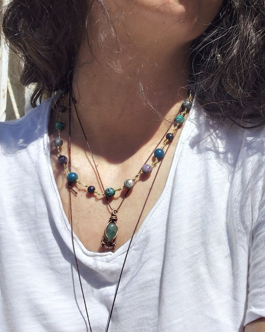 Invest in our handmade Brass Multi-Stone Beaded Choker & Wrap Bracelet from our Handcrafted Crystal Jewelry Collection in Lebanon at Sacred!