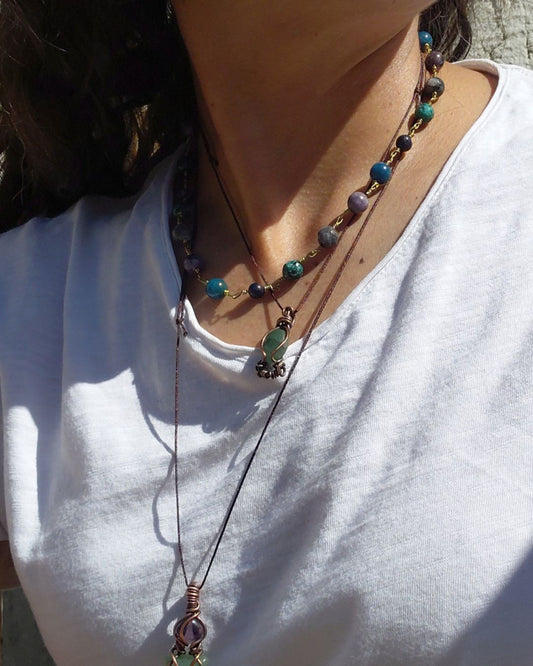 Invest in our handmade Brass Multi-Stone Beaded Choker & Wrap Bracelet from our Handcrafted Crystal Jewelry Collection in Lebanon at Sacred!