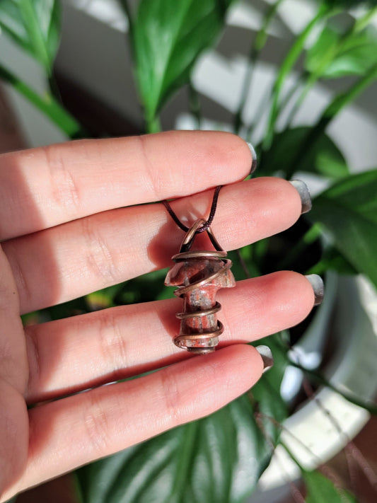 Invest in our Mushroom Crystal Pendant • for Transformation Wrapped in Copper Jewelry in Lebanon at Sacred!