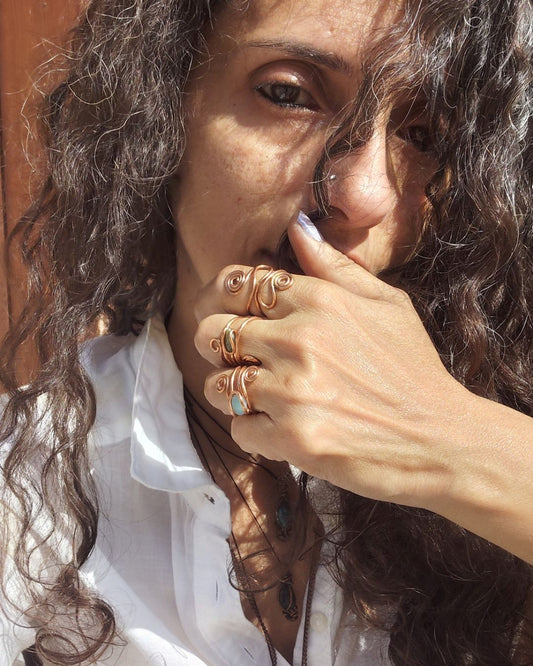 Tune into Ancient Power with New Wave! Invest in our Wire-Wrapped Crystal Rings from our Energy Cleansing Jewelry Collection in Lebanon at Sacred.