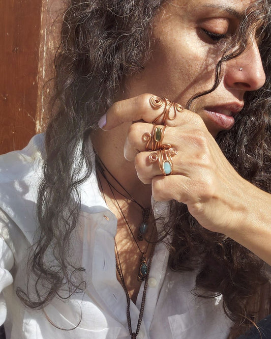 Tune into Ancient Power with New Wave! Invest in our Wire-Wrapped Crystal Rings from our Energy Cleansing Jewelry Collection in Lebanon at Sacred.