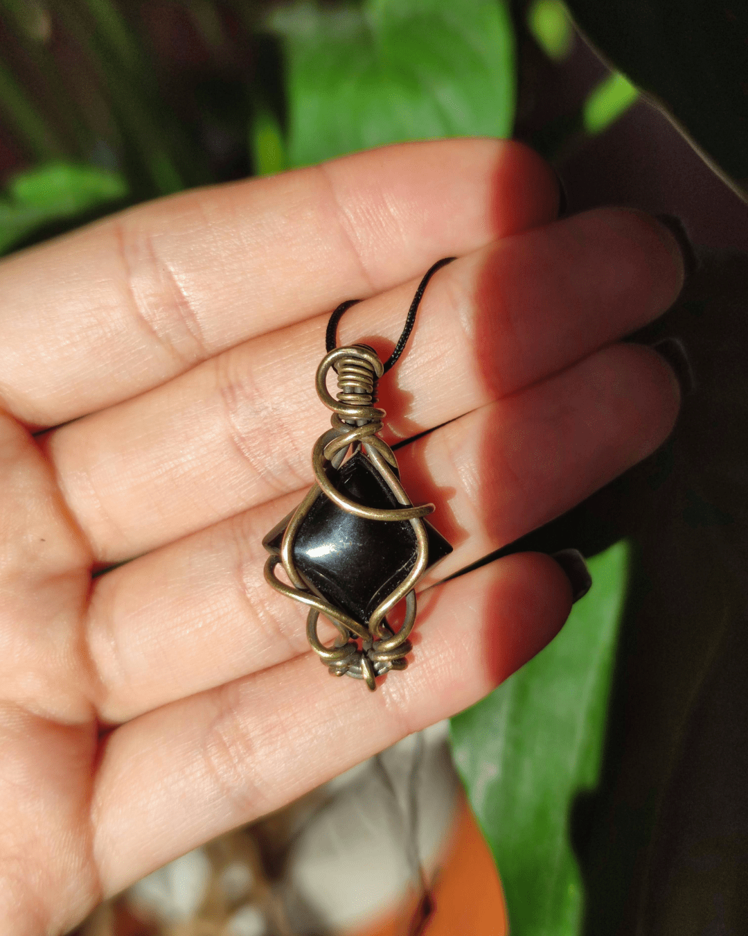 Invest in our Prism in Oxidized Brass • Black Agate Pendant from our Energy Cleansing Jewelry in Lebanon at Sacred!