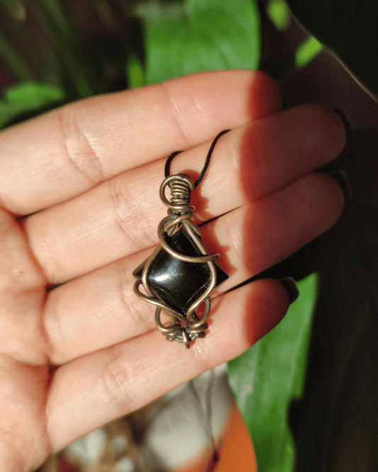 Invest in our Prism in Oxidized Brass • Black Agate Pendant from our Energy Cleansing Jewelry in Lebanon at Sacred!