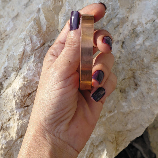 Close-up profile of the basic band bracelet from the Handmade Red Copper Bracelets Collection In Lebanon at Sacred