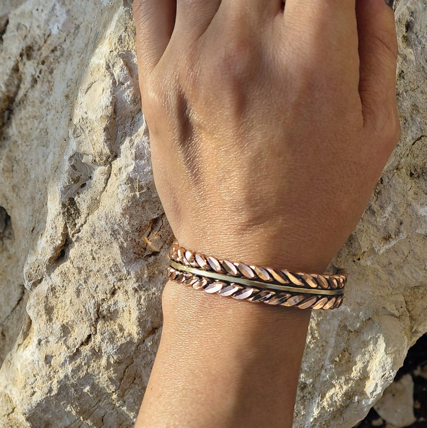 Close-up profile of the Rope Style Red Copper band bracelet from the Red Copper Bracelets collection in Lebanon at Sacred