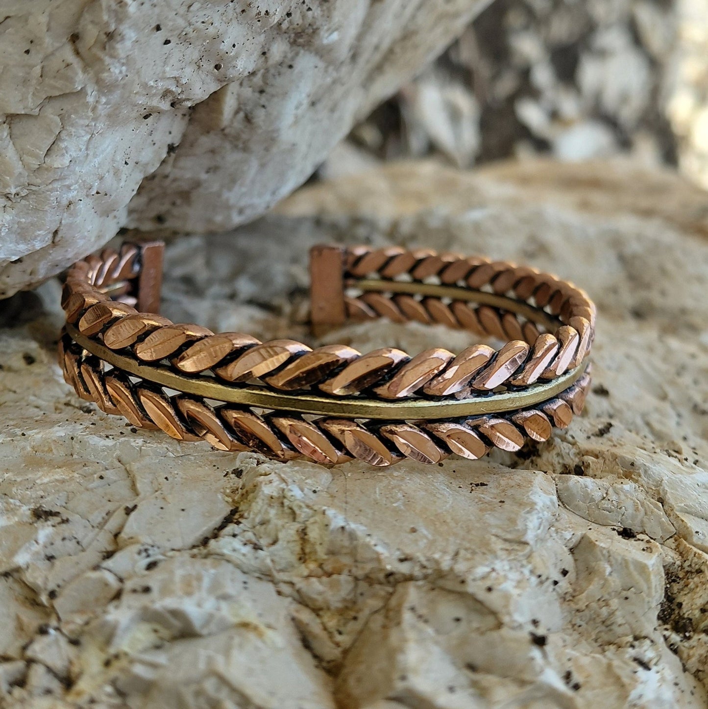 Close-up profile of the Rope Style Red Copper band bracelet from the Red Copper Bracelets collection in Lebanon at Sacred