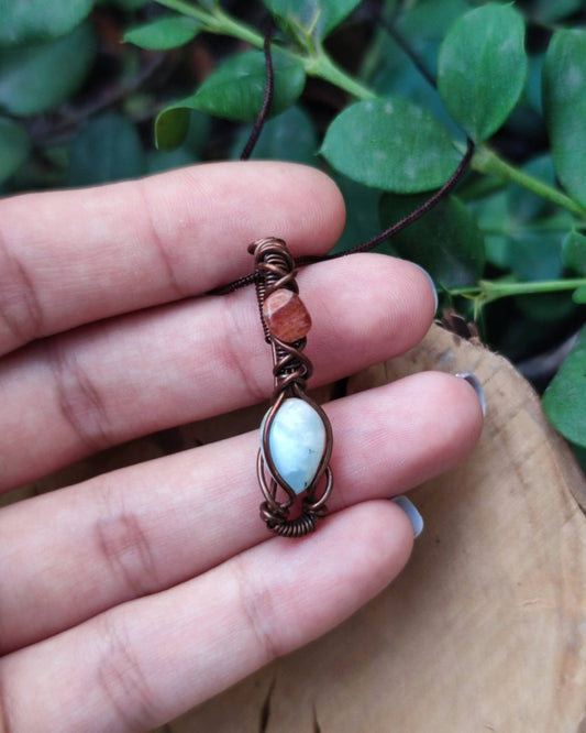 Invest in our Sunset on the Beach • Larimar and Sunstone Necklace from our Crystal Jewelry Collection in Lebanon at Sacred!