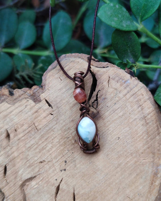 Invest in our Sunset on the Beach • Larimar and Sunstone Necklace from our Crystal Jewelry Collection in Lebanon at Sacred!