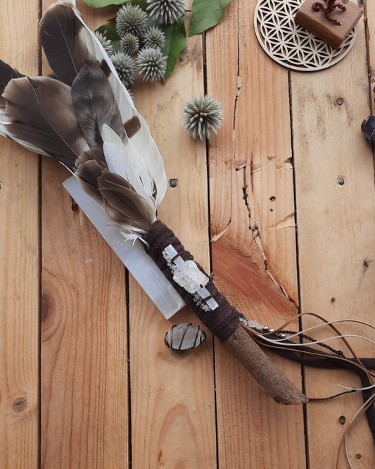 Invest in our Selenite and Clear Quartz Smudging Wand in Lebanon at Sacred